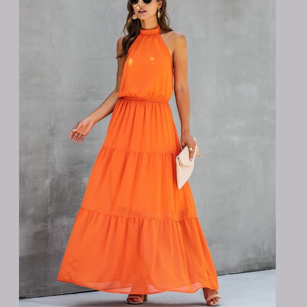 Shein Orange Halter Dress Women Size Small